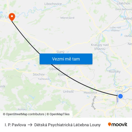 I. P. Pavlova to Dětská Psychiatrická Léčebna Louny map