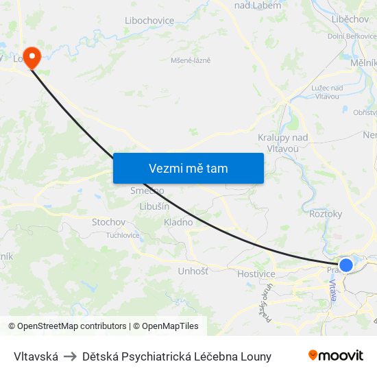 Vltavská to Dětská Psychiatrická Léčebna Louny map