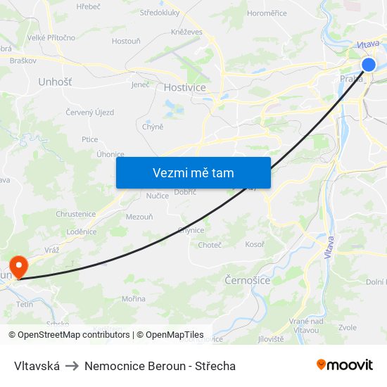 Vltavská to Nemocnice Beroun - Střecha map