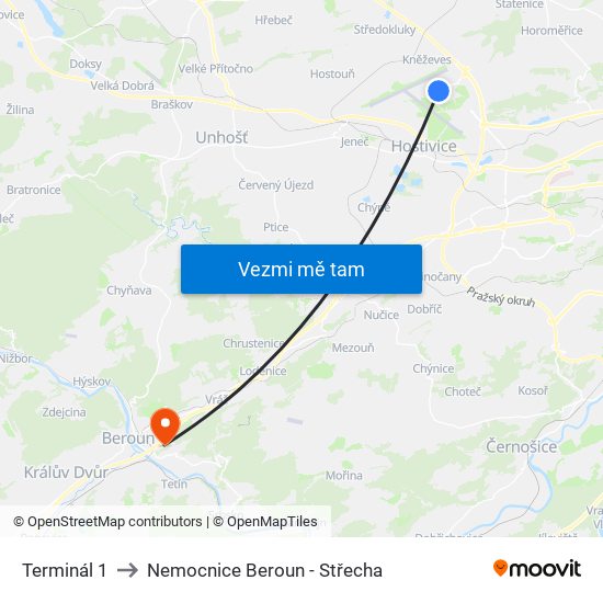 Terminál 1 to Nemocnice Beroun - Střecha map