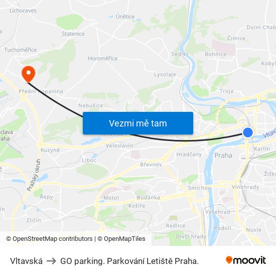 Vltavská to GO parking. Parkování Letiště Praha. map