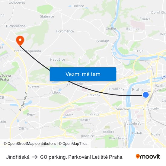 Jindřišská to GO parking. Parkování Letiště Praha. map