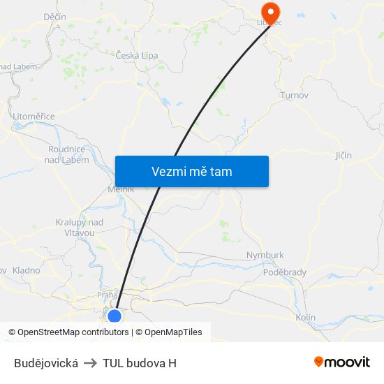 Budějovická to TUL budova H map