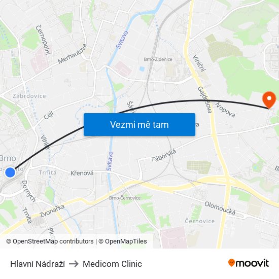 Hlavní Nádraží to Medicom Clinic map