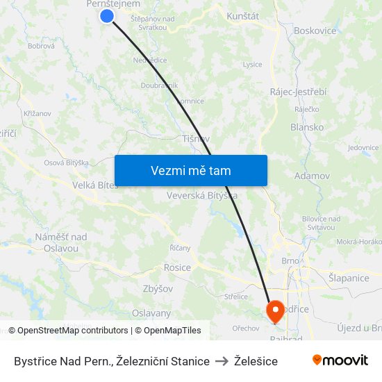 Bystřice Nad Pern., Železniční Stanice to Želešice map