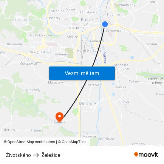 Životského to Želešice map