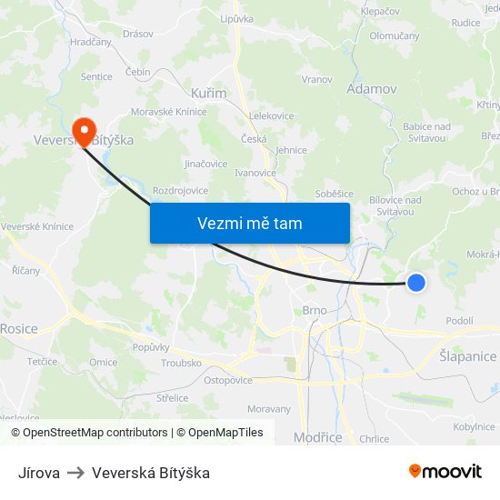 Jírova to Veverská Bítýška map