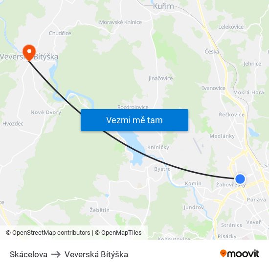 Skácelova to Veverská Bítýška map