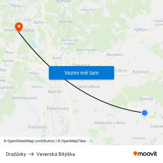 Dražůvky to Veverská Bítýška map