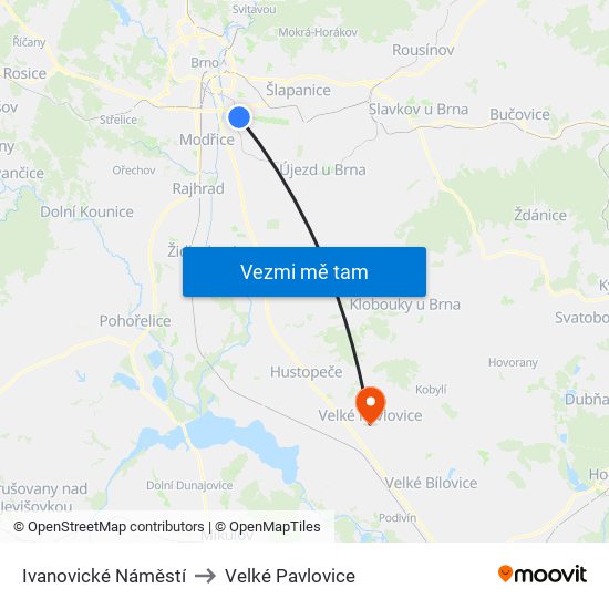 Ivanovické Náměstí to Velké Pavlovice map