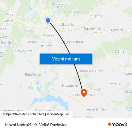 Hlavní Nádraží to Velké Pavlovice map