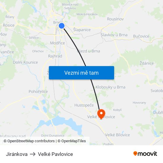 Jiránkova to Velké Pavlovice map