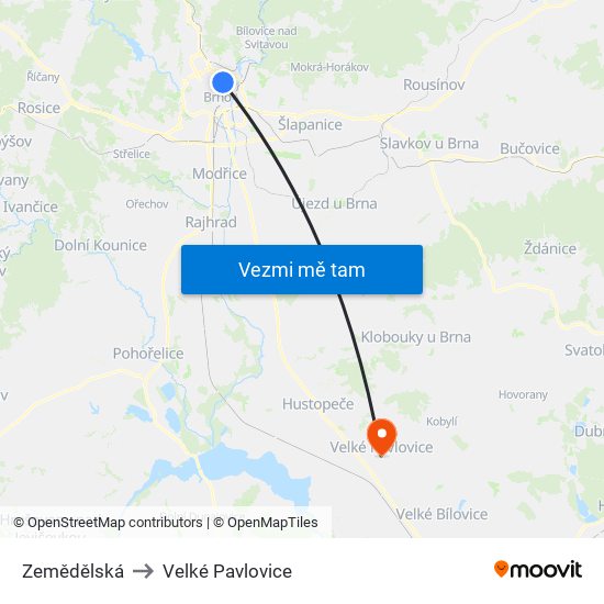 Zemědělská to Velké Pavlovice map