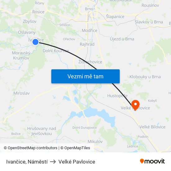 Ivančice, Náměstí to Velké Pavlovice map