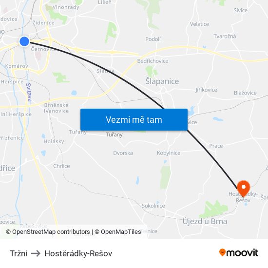 Tržní to Hostěrádky-Rešov map