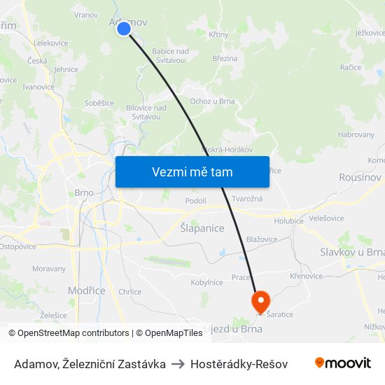 Adamov, Železniční Zastávka to Hostěrádky-Rešov map