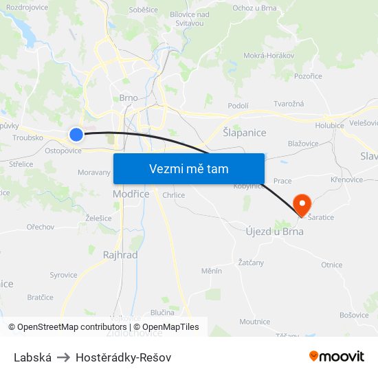 Labská to Hostěrádky-Rešov map