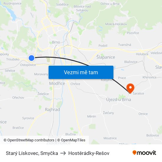 Starý Lískovec, Smyčka to Hostěrádky-Rešov map