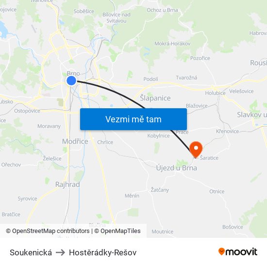 Soukenická to Hostěrádky-Rešov map