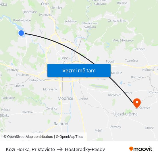 Kozí Horka, Přístaviště to Hostěrádky-Rešov map