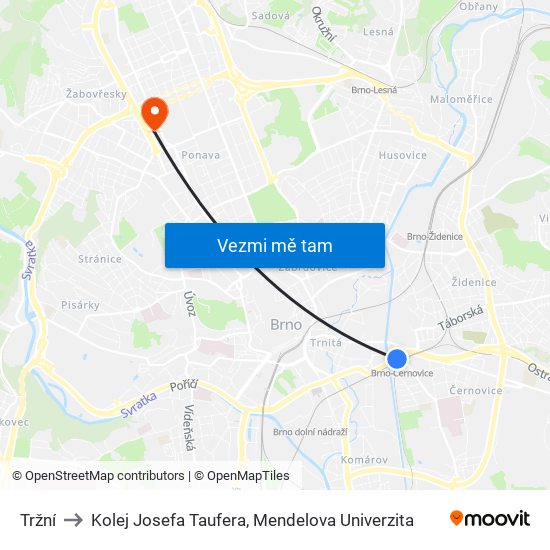 Tržní to Kolej Josefa Taufera, Mendelova Univerzita map