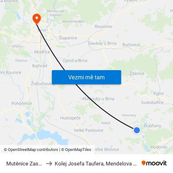 Mutěnice Zastávka to Kolej Josefa Taufera, Mendelova Univerzita map