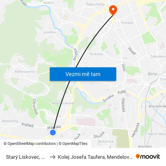 Starý Lískovec, Smyčka to Kolej Josefa Taufera, Mendelova Univerzita map