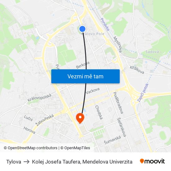 Tylova to Kolej Josefa Taufera, Mendelova Univerzita map