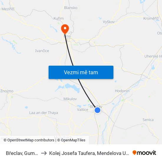 Břeclav, Gumotex to Kolej Josefa Taufera, Mendelova Univerzita map