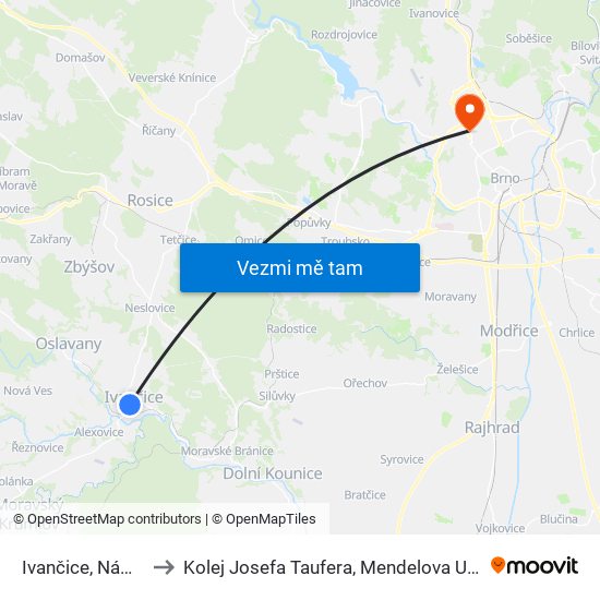 Ivančice, Náměstí to Kolej Josefa Taufera, Mendelova Univerzita map