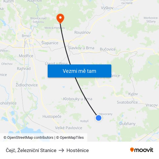 Čejč, Železniční Stanice to Hostěnice map