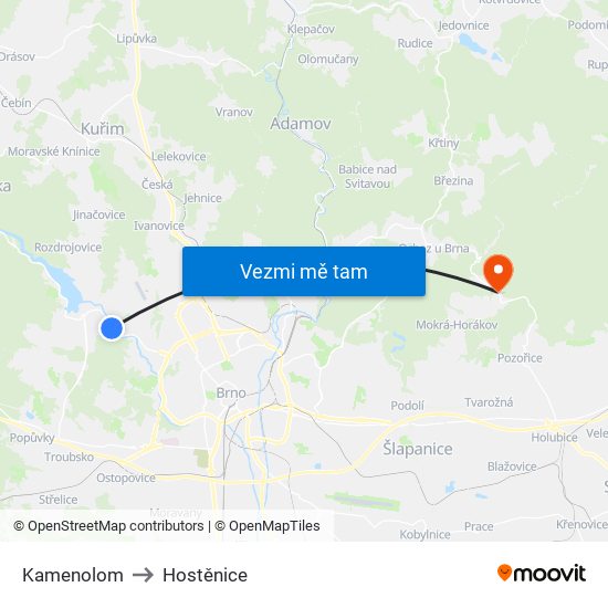 Kamenolom to Hostěnice map