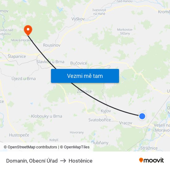 Domanín, Obecní Úřad to Hostěnice map