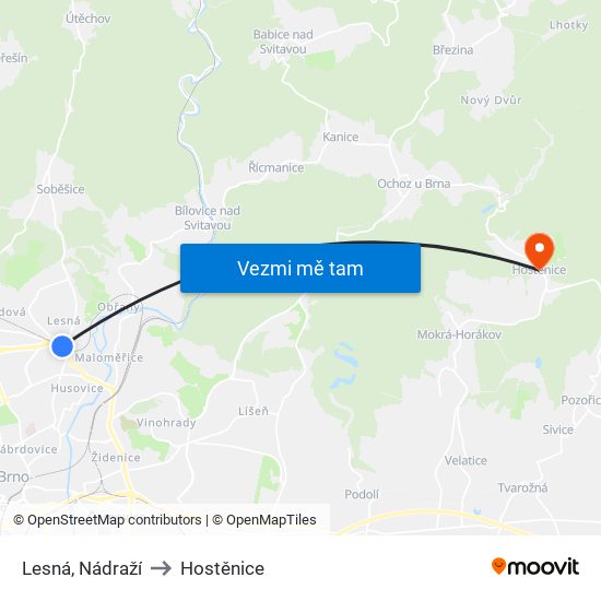 Lesná, Nádraží to Hostěnice map