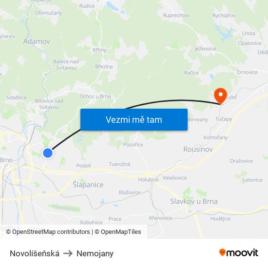 Novolíšeňská to Nemojany map