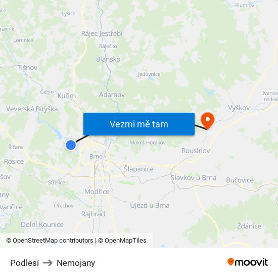 Podlesí to Nemojany map