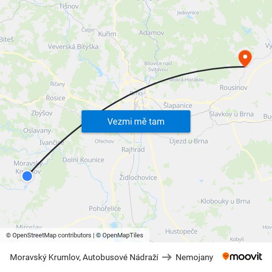Moravský Krumlov, Autobusové Nádraží to Nemojany map