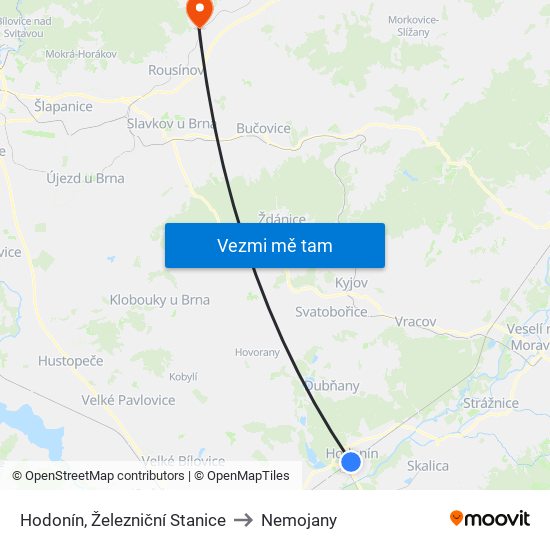 Hodonín, Železniční Stanice to Nemojany map