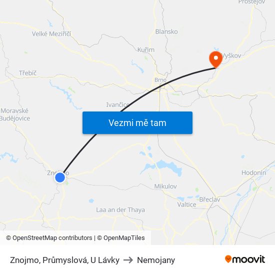 Znojmo, Průmyslová, U Lávky to Nemojany map