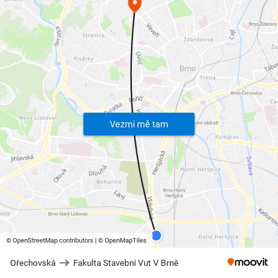 Ořechovská to Fakulta Stavební Vut V Brně map