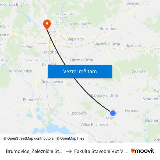 Brumovice, Železniční Stanice to Fakulta Stavební Vut V Brně map