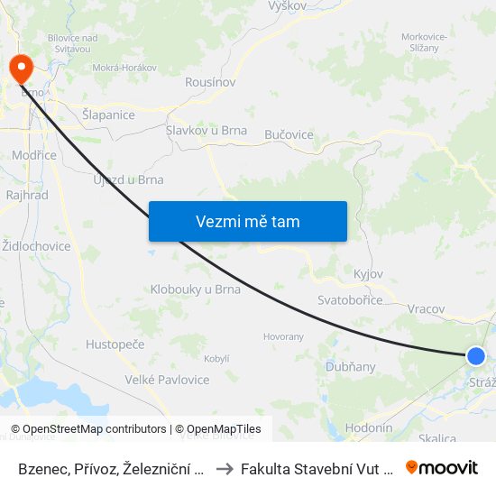 Bzenec, Přívoz, Železniční Stanice to Fakulta Stavební Vut V Brně map