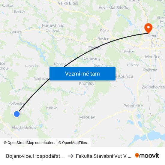 Bojanovice, Hospodářství Zd to Fakulta Stavební Vut V Brně map