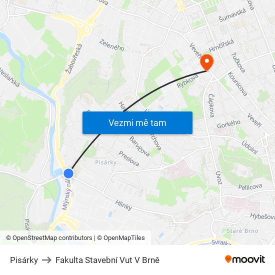 Pisárky to Fakulta Stavební Vut V Brně map