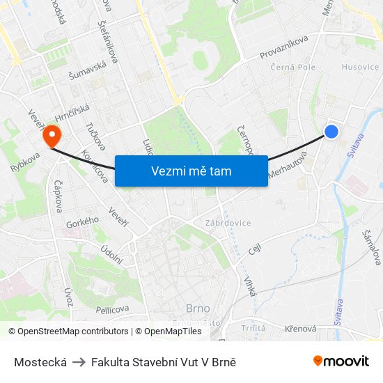 Mostecká to Fakulta Stavební Vut V Brně map