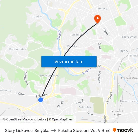 Starý Lískovec, Smyčka to Fakulta Stavební Vut V Brně map