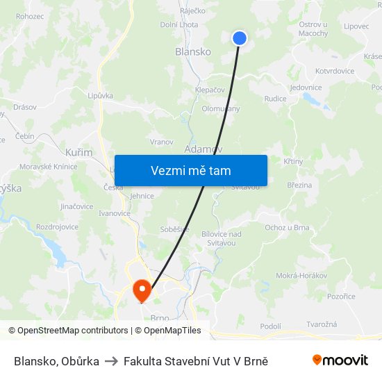 Blansko, Obůrka to Fakulta Stavební Vut V Brně map