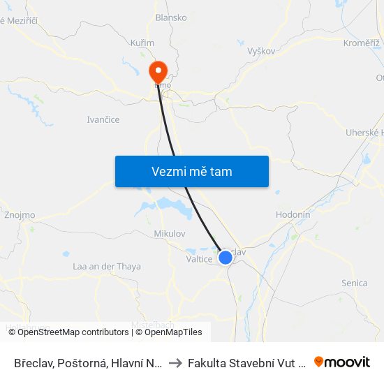 Břeclav, Poštorná, Hlavní Na Konci to Fakulta Stavební Vut V Brně map