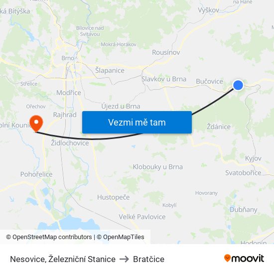 Nesovice, Železniční Stanice to Bratčice map