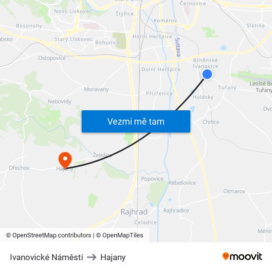 Ivanovické Náměstí to Hajany map